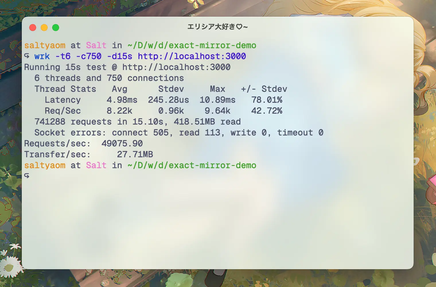 Elysia with normalization turned off resulting in 49k req/sec