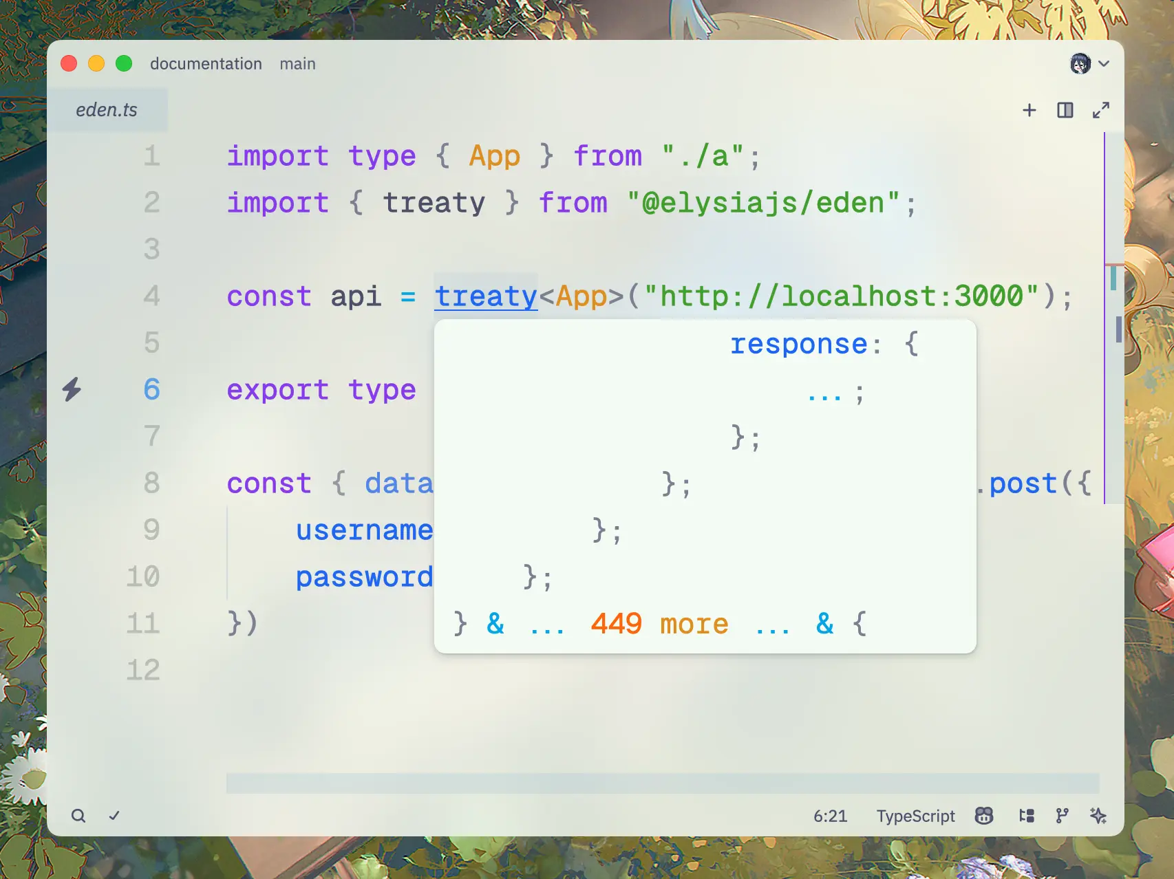 Elysia Eden code showing type inference without error