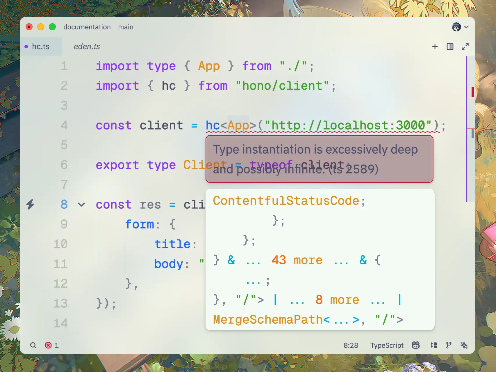 Hono HC code showing excessively deep error